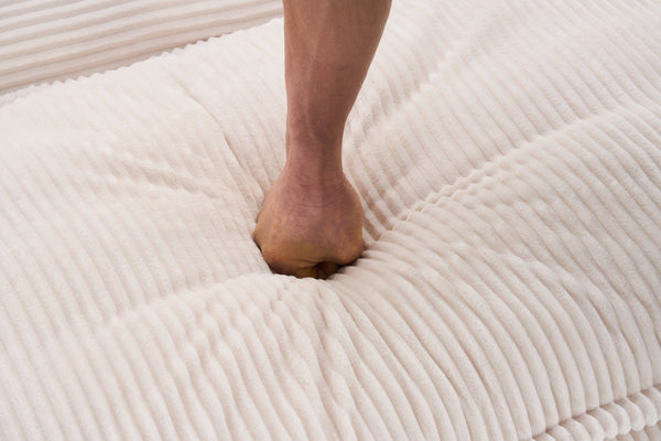 English Elm Corduroy Plush 2-Seat Sofa with 2 Back Cushions, Toss Pillows & Ottomans — Deep Seat Comfort White W2363S00062