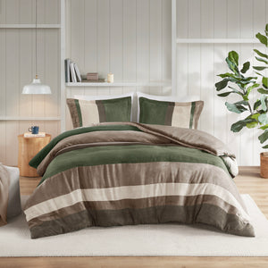 JLA Home Comfort Spaces - Pieced Faux Suede Comforter Set with Transitional Stripes, Lightweight Year-Round Warmth and Plush Loft Green AM10-0296