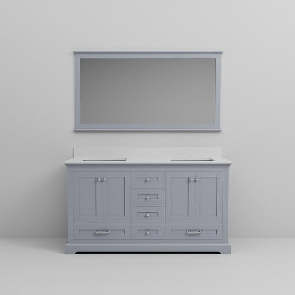 English Elm Dark Grey Double Bath Vanity With White Quartz Top, Spacious Storage, And Large 58" Mirror Included B2731S00657
