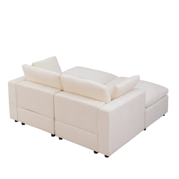 English Elm 68.5" Modular Loveseat Sofa Set With 2 Ottomans - Versatile Chenille Sleeper Couch For Small Spaces W1123S00040