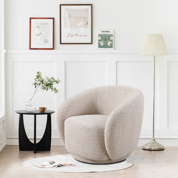English Elm C3-2507, Boucle Barrel Swivel Accent Chair with 360 Degree Base for Living Room W2664P407033