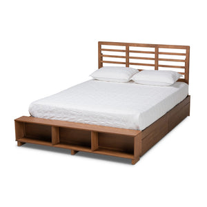 Baxton Studio Baxton Modern Transitional Platform Storage Bed with 4 Drawers and Adjustable Headboard in Walnut Finish Milana Queen Milana-Ash Walnut-Queen