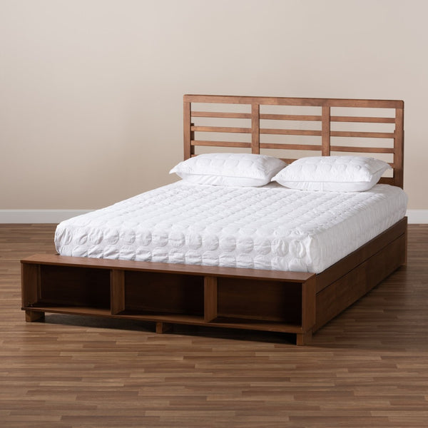 Baxton Studio Baxton Modern Transitional Platform Storage Bed with 4 Drawers and Adjustable Headboard in Walnut Finish Milana Queen Milana-Ash Walnut-Queen