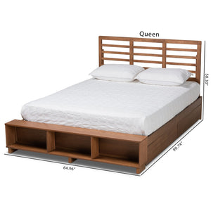 Baxton Studio Baxton Modern Transitional Platform Storage Bed with 4 Drawers and Adjustable Headboard in Walnut Finish Milana Queen Milana-Ash Walnut-Queen