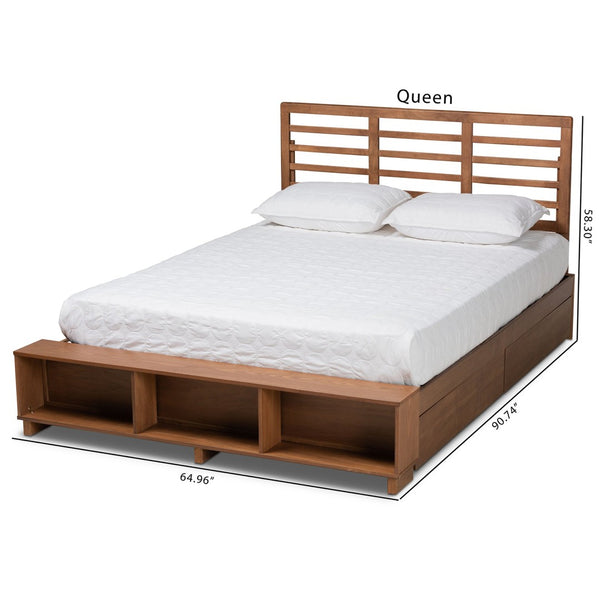 Baxton Studio Baxton Modern Transitional Platform Storage Bed with 4 Drawers and Adjustable Headboard in Walnut Finish Milana Queen Milana-Ash Walnut-Queen
