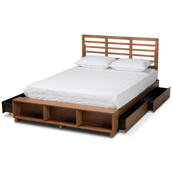 Baxton Studio Baxton Modern Transitional Platform Storage Bed with 4 Drawers and Adjustable Headboard in Walnut Finish Milana Queen Milana-Ash Walnut-Queen