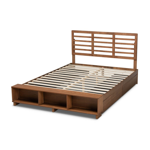 Baxton Studio Baxton Modern Transitional Platform Storage Bed with 4 Drawers and Adjustable Headboard in Walnut Finish Milana Queen Milana-Ash Walnut-Queen