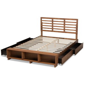 Baxton Studio Baxton Modern Transitional Platform Storage Bed with 4 Drawers and Adjustable Headboard in Walnut Finish Milana Queen Milana-Ash Walnut-Queen