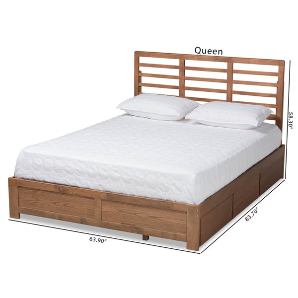 Baxton Studio Baxton Studio Modern Ash Walnut Platform Storage Bed with 3 Drawers and Adjustable Headboard Height Piera King Piera-Ash Walnut-King