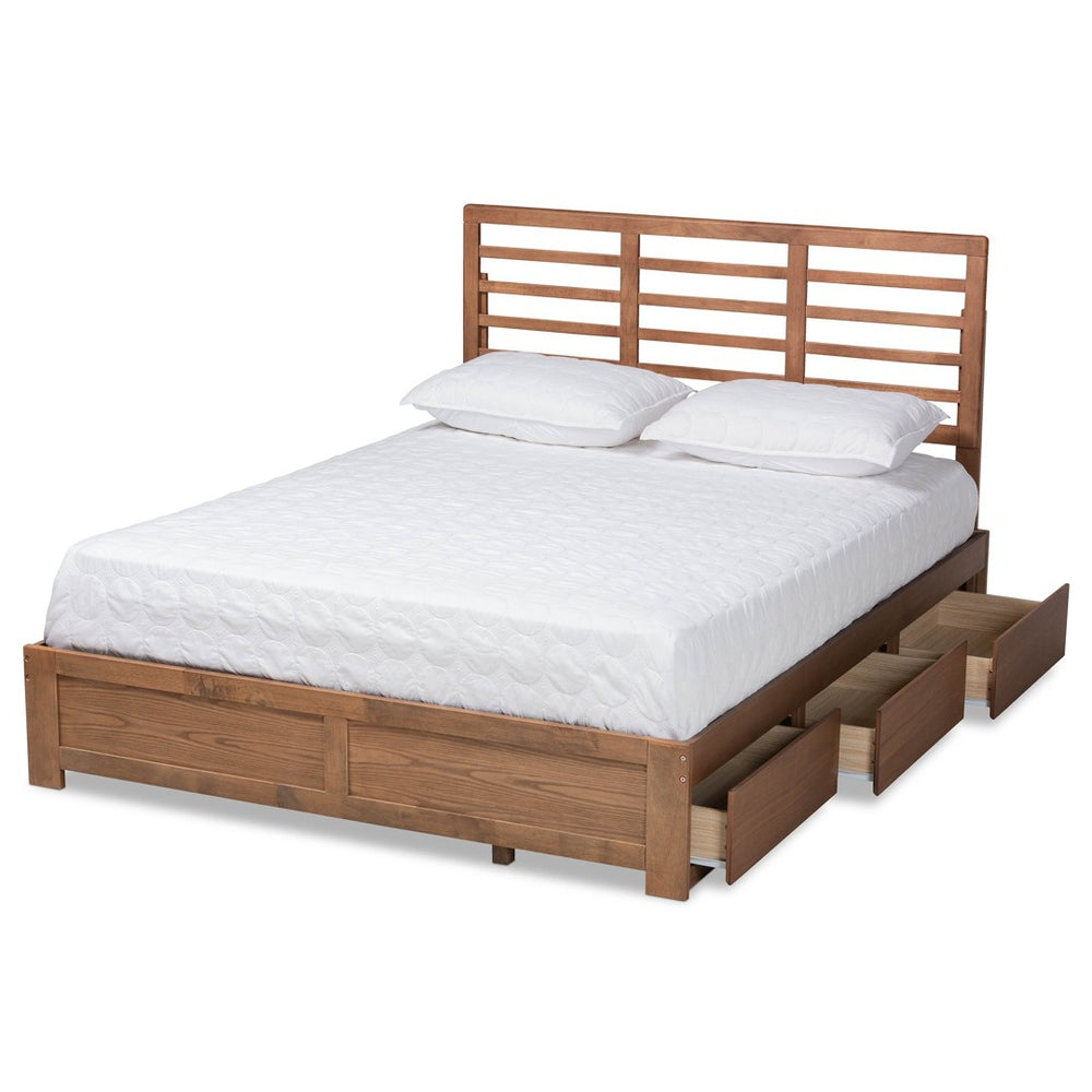 Baxton Studio Baxton Studio Modern Ash Walnut Platform Storage Bed with 3 Drawers and Adjustable Headboard Height Piera King Piera-Ash Walnut-King