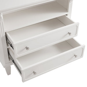 English Elm Open Dresser Nightstand with Charging Station and Open Shelf, 2 Drawers, Solid Wood Legs, Farmhouse Appeal White W1693P216932