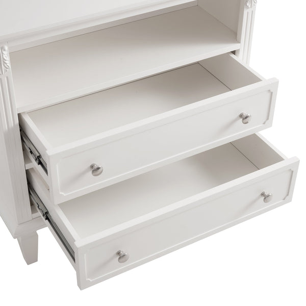 English Elm Open Dresser Nightstand with Charging Station and Open Shelf, 2 Drawers, Solid Wood Legs, Farmhouse Appeal White W1693P216932