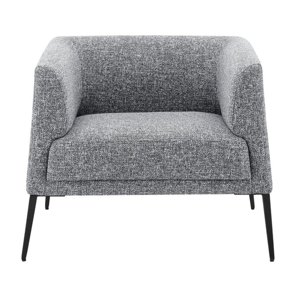 EuroStyle Matias Architectural Lounge Chair Foam Cushioned Faux Leather with Steel Legs Gray-White Fabric 94243-GRY