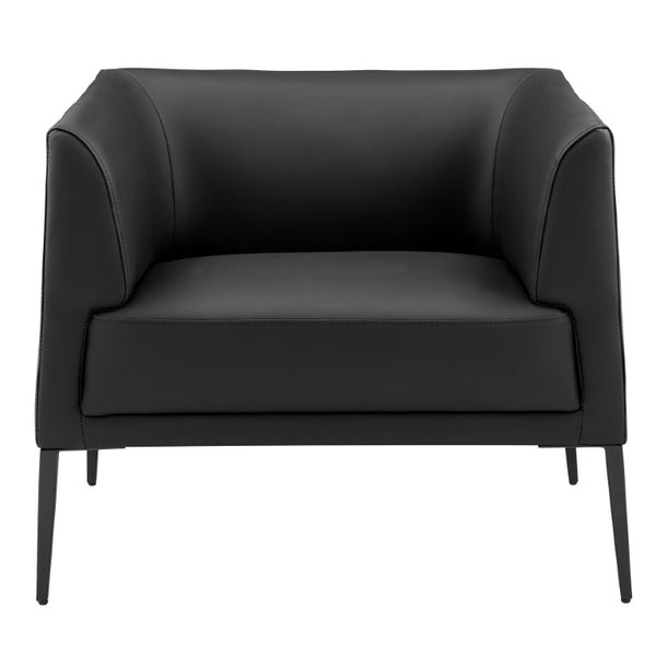 EuroStyle Matias Architectural Lounge Chair Foam Cushioned Faux Leather with Steel Legs Black Leatherette 94244BLK