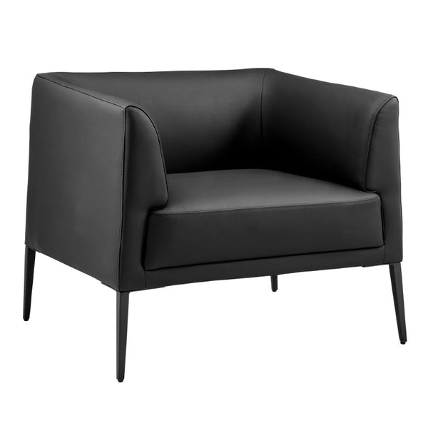 EuroStyle Matias Architectural Lounge Chair Foam Cushioned Faux Leather with Steel Legs Black Leatherette 94244BLK