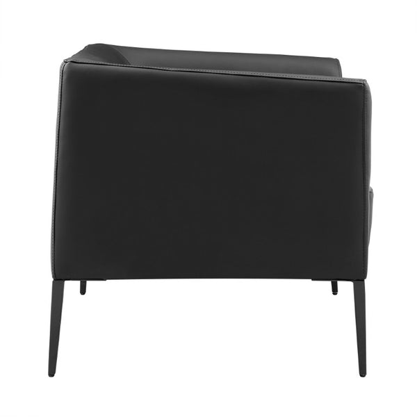 EuroStyle Matias Architectural Lounge Chair Foam Cushioned Faux Leather with Steel Legs Black Leatherette 94244BLK