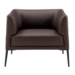 EuroStyle Matias Architectural Lounge Chair Foam Cushioned Faux Leather with Steel Legs Brown Leatherette 94244BRN