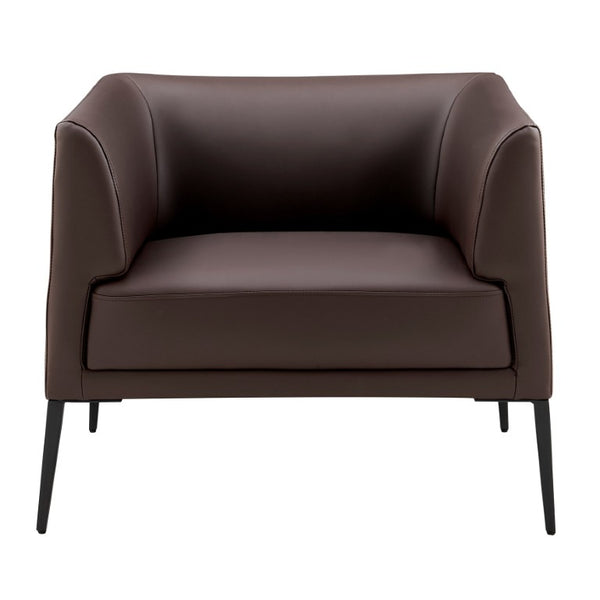 EuroStyle Matias Architectural Lounge Chair Foam Cushioned Faux Leather with Steel Legs Brown Leatherette 94244BRN