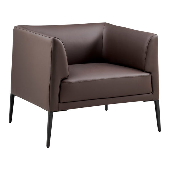 EuroStyle Matias Architectural Lounge Chair Foam Cushioned Faux Leather with Steel Legs Brown Leatherette 94244BRN