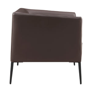 EuroStyle Matias Architectural Lounge Chair Foam Cushioned Faux Leather with Steel Legs Brown Leatherette 94244BRN