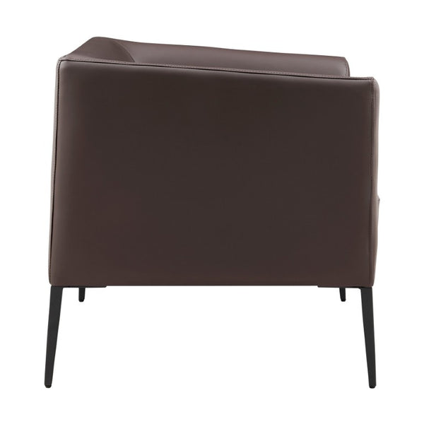 EuroStyle Matias Architectural Lounge Chair Foam Cushioned Faux Leather with Steel Legs Brown Leatherette 94244BRN