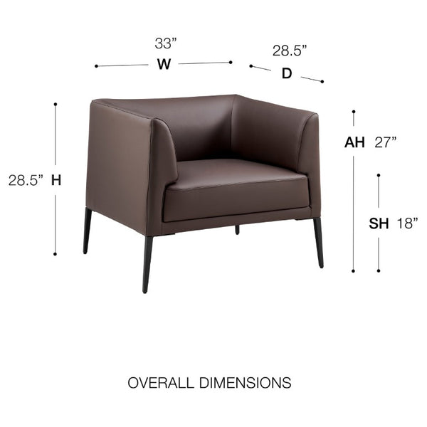 EuroStyle Matias Architectural Lounge Chair Foam Cushioned Faux Leather with Steel Legs Brown Leatherette 94244BRN