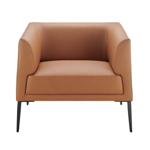 Matias Lounge Chair in Luxurious Dark Caramel Leatherette with Sleek Matte Black Legs for Style