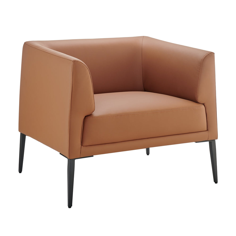 Matias Lounge Chair in Luxurious Dark Caramel Leatherette with Sleek Matte Black Legs for Style