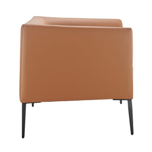 Matias Lounge Chair in Luxurious Dark Caramel Leatherette with Sleek Matte Black Legs for Style