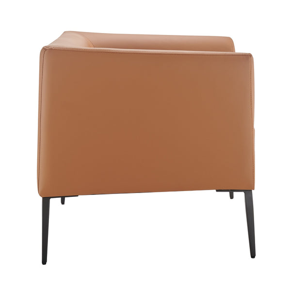 Matias Lounge Chair in Luxurious Dark Caramel Leatherette with Sleek Matte Black Legs for Style