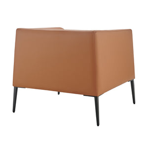 Matias Lounge Chair in Luxurious Dark Caramel Leatherette with Sleek Matte Black Legs for Style