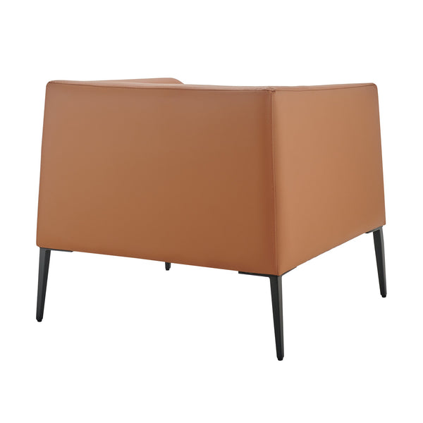 Matias Lounge Chair in Luxurious Dark Caramel Leatherette with Sleek Matte Black Legs for Style