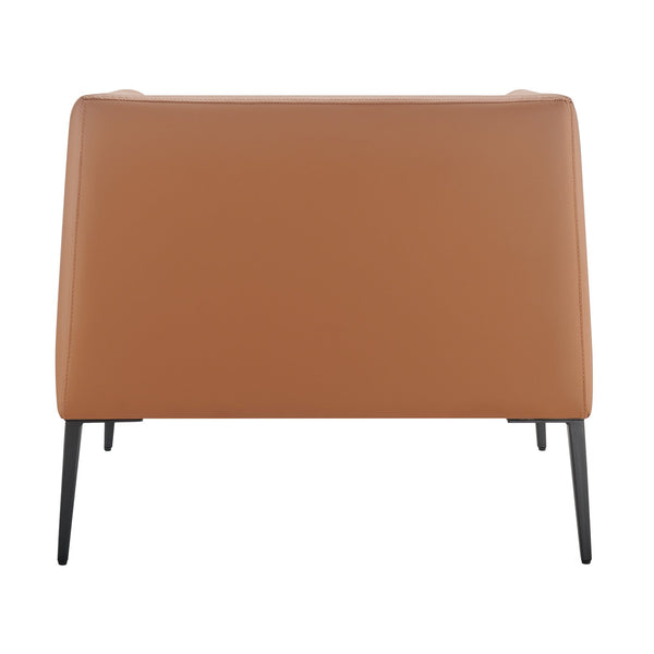 Matias Lounge Chair in Luxurious Dark Caramel Leatherette with Sleek Matte Black Legs for Style