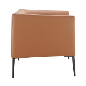 EuroStyle Matias Architectural Lounge Chair Foam Cushioned Faux Leather with Steel Legs Dark Caramel 94244CRML