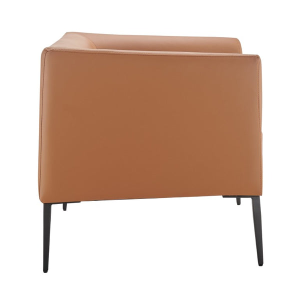 EuroStyle Matias Architectural Lounge Chair Foam Cushioned Faux Leather with Steel Legs Dark Caramel 94244CRML