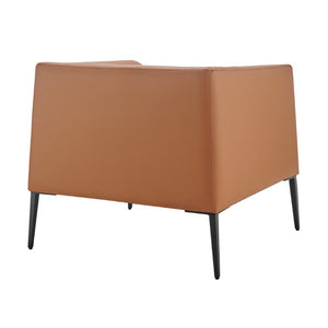 EuroStyle Matias Architectural Lounge Chair Foam Cushioned Faux Leather with Steel Legs Dark Caramel 94244CRML