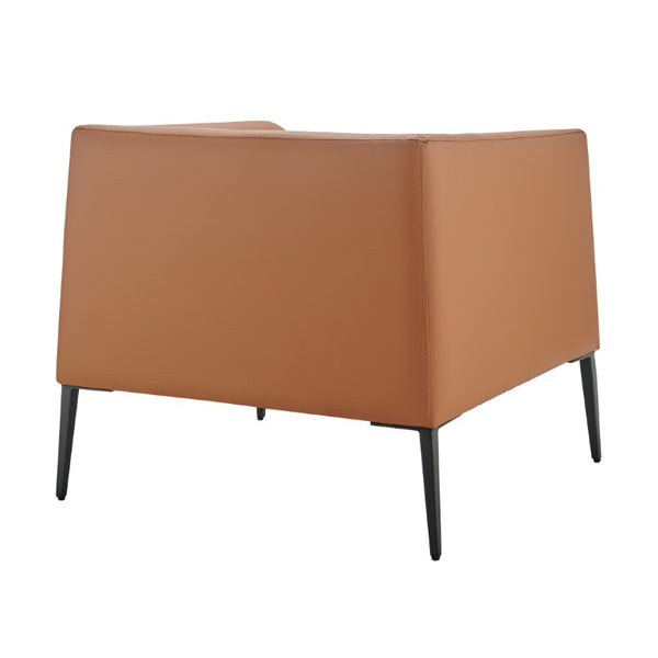EuroStyle Matias Architectural Lounge Chair Foam Cushioned Faux Leather with Steel Legs Dark Caramel 94244CRML