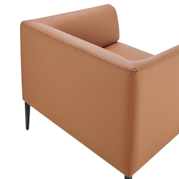 EuroStyle Matias Architectural Lounge Chair Foam Cushioned Faux Leather with Steel Legs Dark Caramel 94244CRML