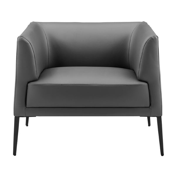 EuroStyle Matias Architectural Lounge Chair Foam Cushioned Faux Leather with Steel Legs Gray Leatherette 94244GRY