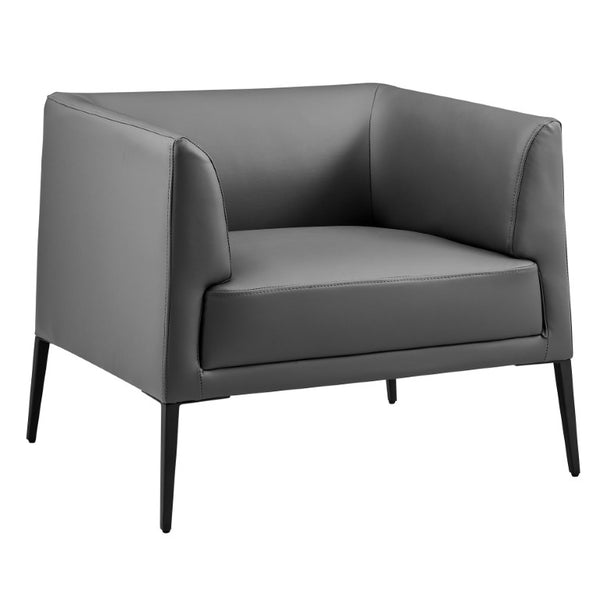 EuroStyle Matias Architectural Lounge Chair Foam Cushioned Faux Leather with Steel Legs Gray Leatherette 94244GRY