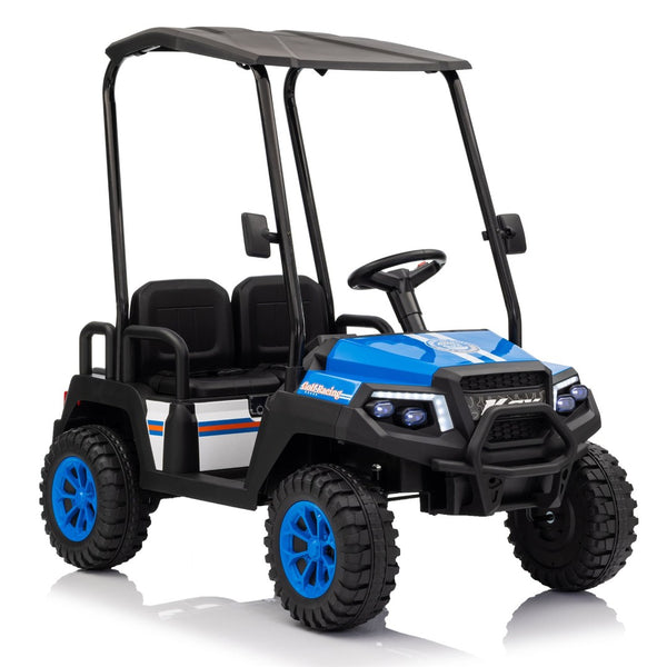 English Elm 24v Kids Electric Ride on Truck Four Seat All Wheel Drive Spring Suspension Sunshade Blue W1578P381256