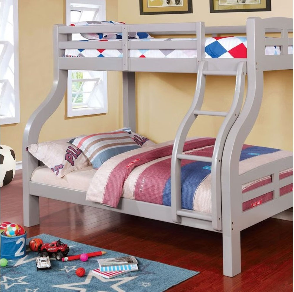 English Elm Transitional Twin Over Full Bunk Bed With Curved Ladder & Stylish Wood Design For Space-Saving Elegance B2741S00380-GIGA