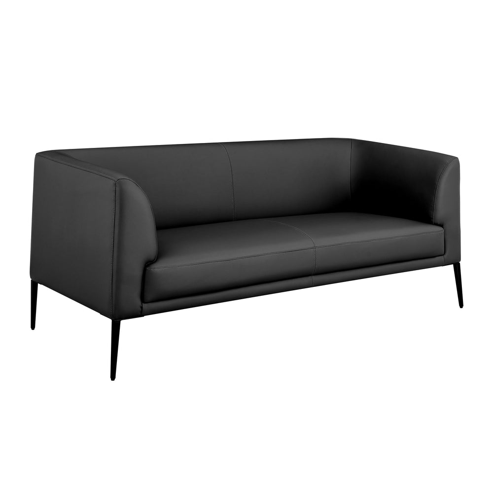Matias Luxe Black Leatherette Loveseat with Sleek Matte Black Legs – Modern Minimalist Design