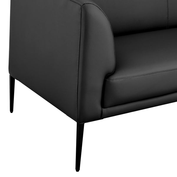 Matias Luxe Black Leatherette Loveseat with Sleek Matte Black Legs – Modern Minimalist Design