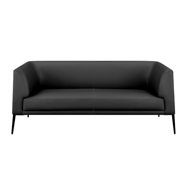 EuroStyle Matias Mid-Century Leatherette Loveseat with Sleek Low Profile and Steel Legs Black Leatherette 94248-BLK