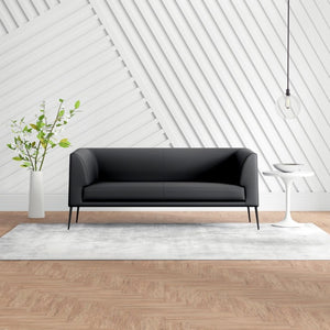 EuroStyle Matias Mid-Century Leatherette Loveseat with Sleek Low Profile and Steel Legs Black Leatherette 94248-BLK