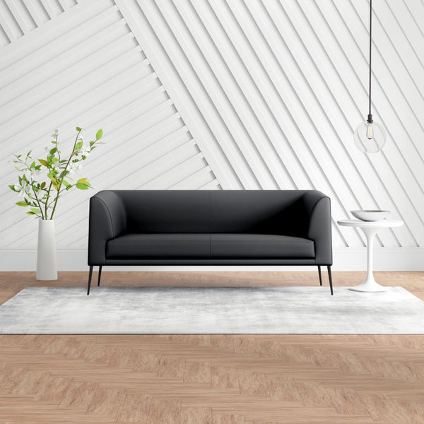 EuroStyle Matias Mid-Century Leatherette Loveseat with Sleek Low Profile and Steel Legs Black Leatherette 94248-BLK