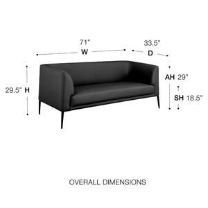 EuroStyle Matias Mid-Century Leatherette Loveseat with Sleek Low Profile and Steel Legs Black Leatherette 94248-BLK