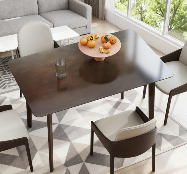 English Elm Mid-century Nordic Rubberwood Dining Table Seats Four with Dark Mahogany Finish T3971P428287