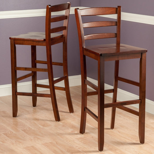 Winsome Wood Benjamin 2-piece Ladder-back Bar Stool Set - Stylish Walnut Finish For Breakfast Nooks & Kitchen Islands Walnut Solid Wood 94249-winsome-wood
